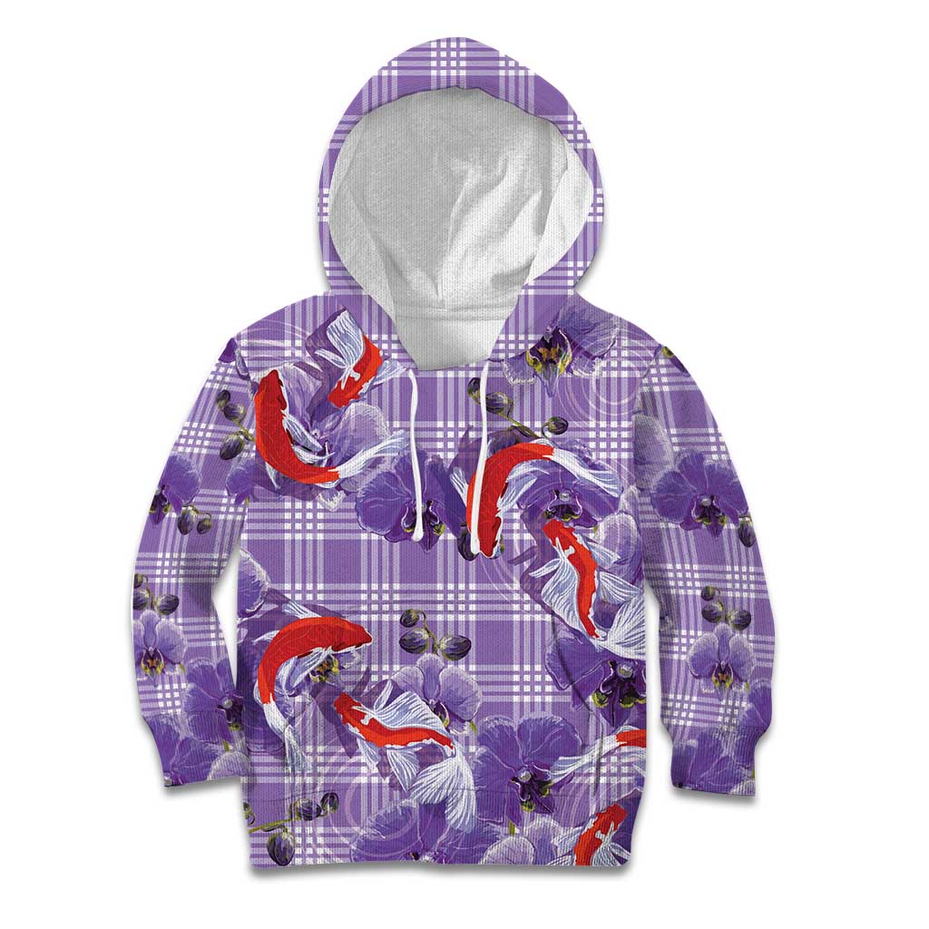 Lavender Palaka Hawaii Aloha Kid Hoodie Koi Pond Mix Orchids - Polynesian Pride