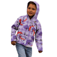 Lavender Palaka Hawaii Aloha Kid Hoodie Koi Pond Mix Orchids - Polynesian Pride