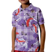 Lavender Palaka Hawaii Aloha Kid Polo Shirt Koi Pond Mix Orchids - Polynesian Pride