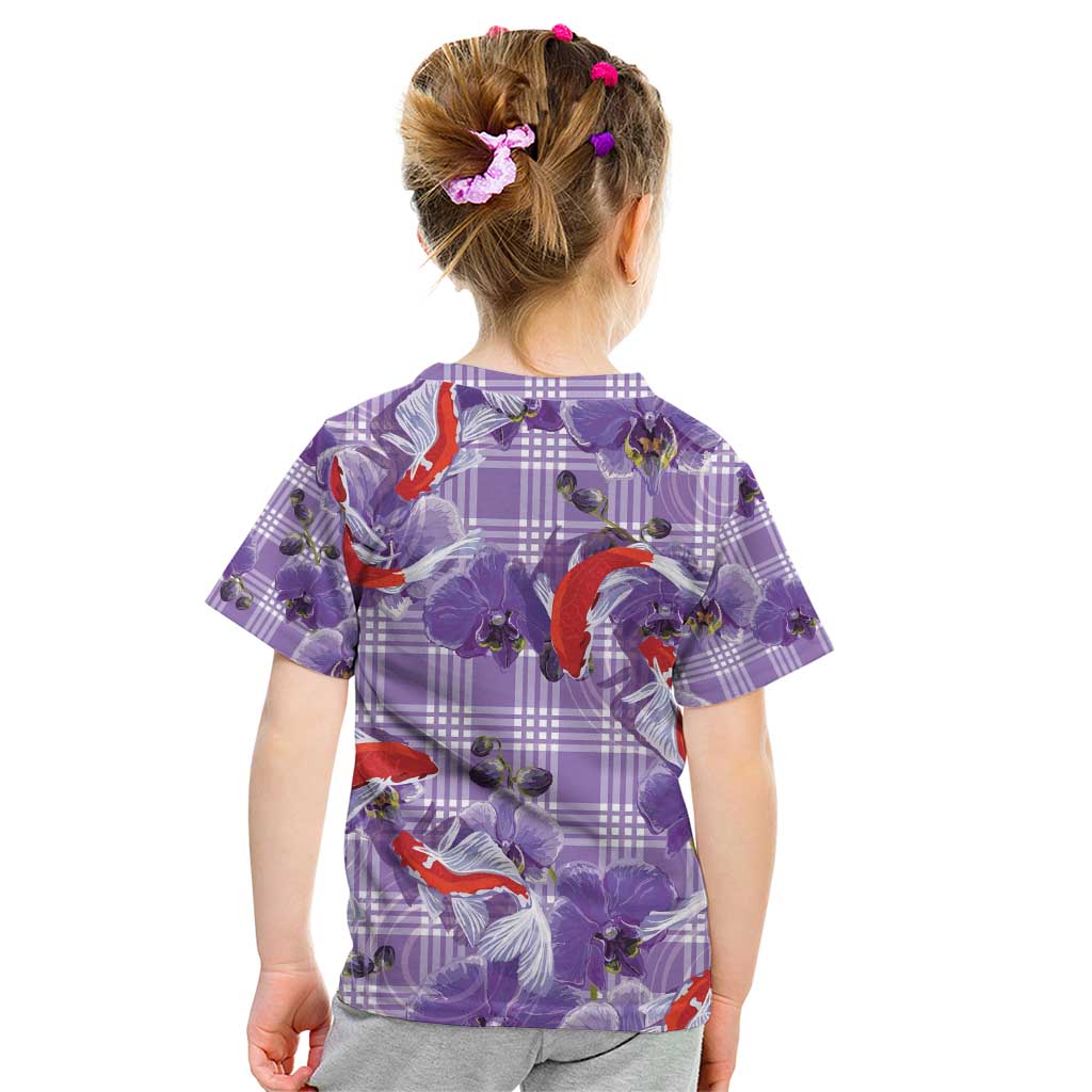 Lavender Palaka Hawaii Aloha Kid T Shirt Koi Pond Mix Orchids - Polynesian Pride