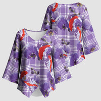 Lavender Palaka Hawaii Aloha Kimono Sleeve Blouse Koi Pond Mix Orchids - Polynesian Pride