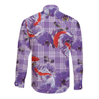 Lavender Palaka Hawaii Aloha Long Sleeve Button Shirt Koi Pond Mix Orchids - Polynesian Pride