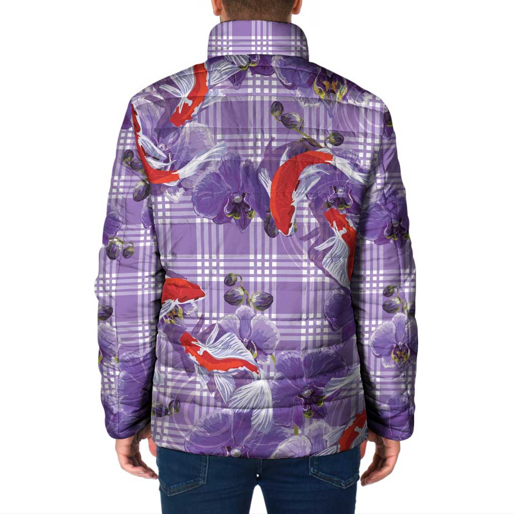 Lavender Palaka Hawaii Aloha Padded Jacket Koi Pond Mix Orchids - Polynesian Pride