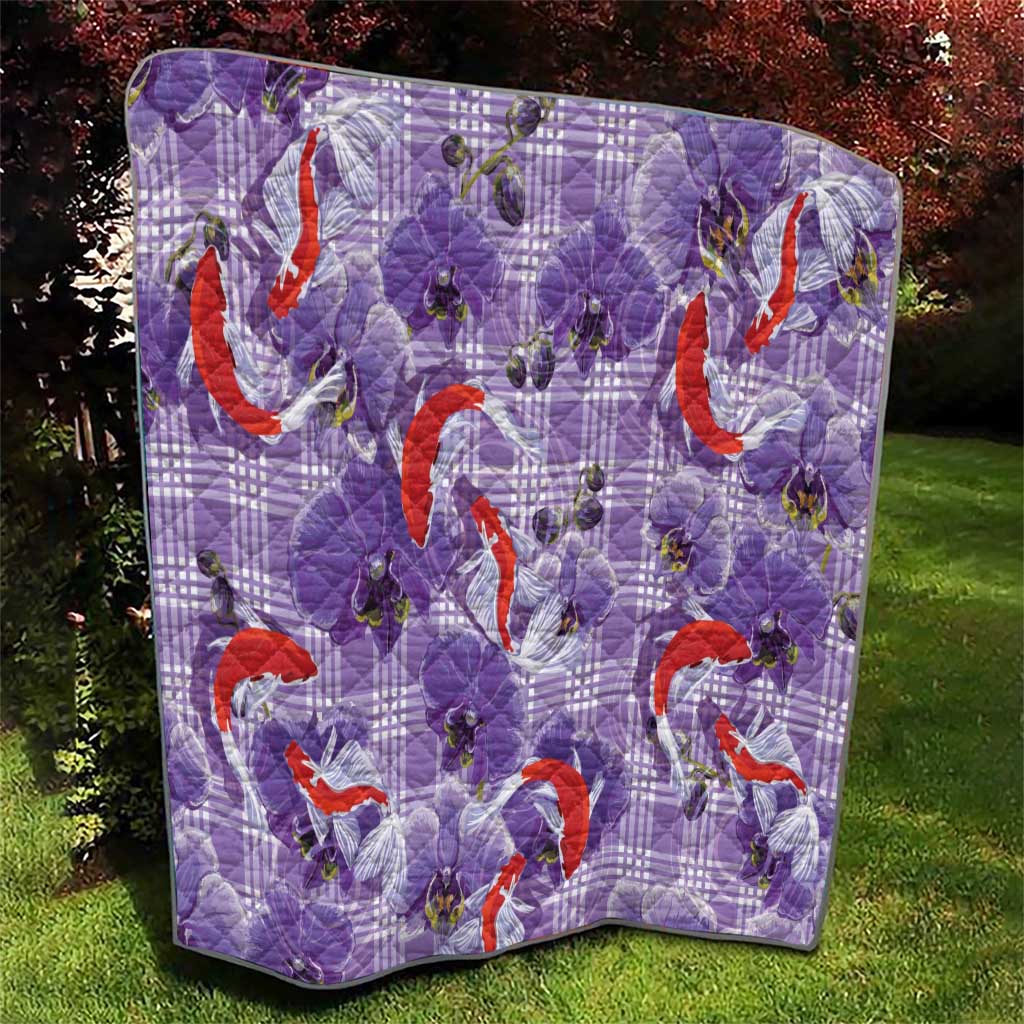 Lavender Palaka Hawaii Aloha Quilt Koi Pond Mix Orchids - Polynesian Pride