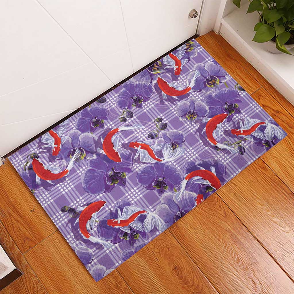 Lavender Palaka Hawaii Aloha Rubber Doormat Koi Pond Mix Orchids - Polynesian Pride
