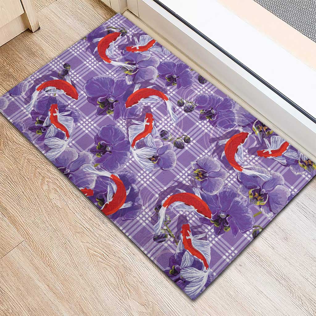 Lavender Palaka Hawaii Aloha Rubber Doormat Koi Pond Mix Orchids - Polynesian Pride