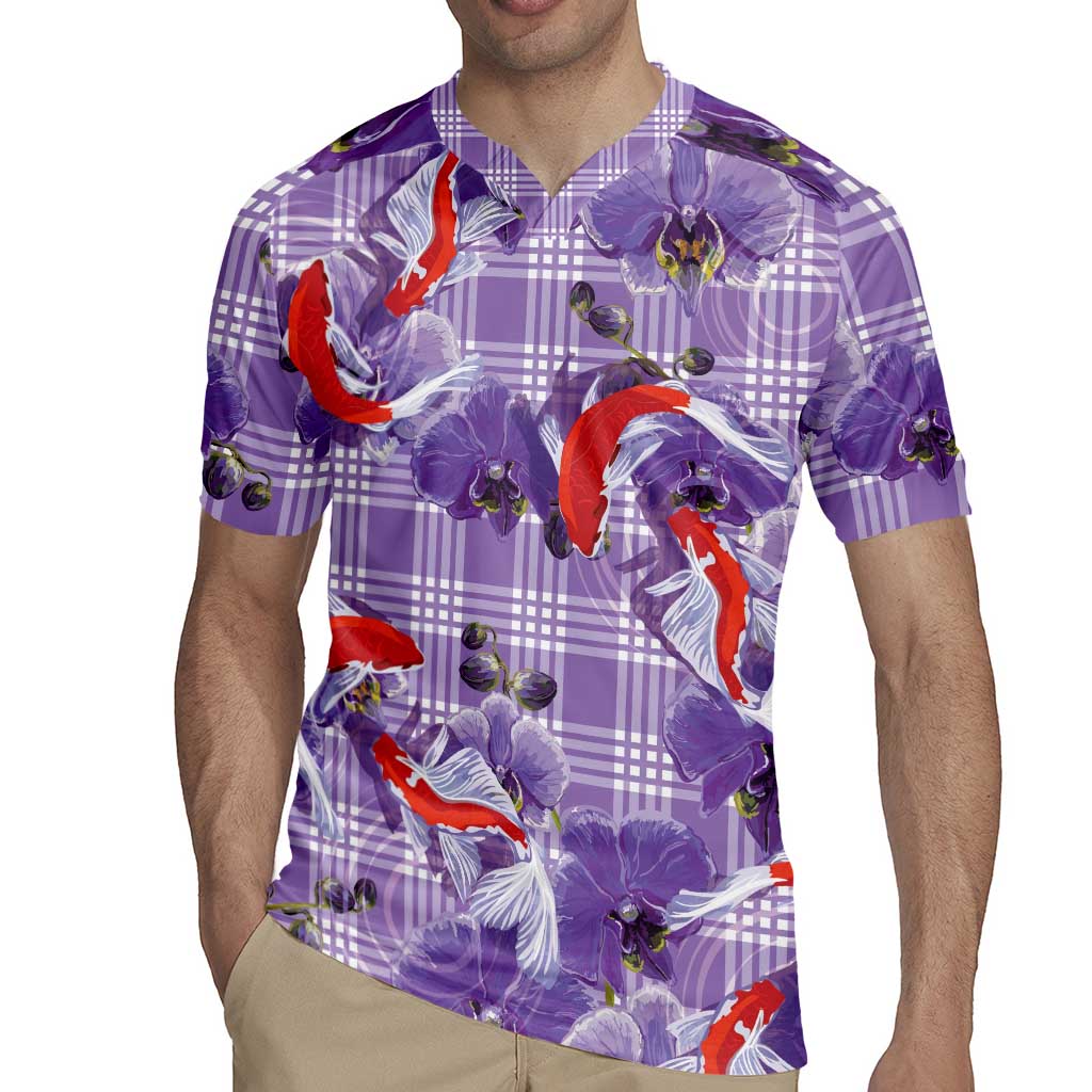 Lavender Palaka Hawaii Aloha Rugby Jersey Koi Pond Mix Orchids - Polynesian Pride