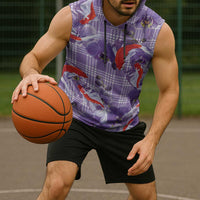 Lavender Palaka Hawaii Aloha Sleeveless Hoodie Koi Pond Mix Orchids - Polynesian Pride