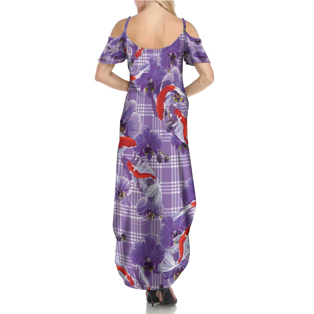 Lavender Palaka Hawaii Aloha Summer Maxi Dress Koi Pond Mix Orchids - Polynesian Pride