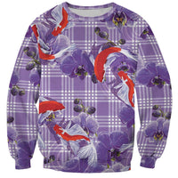 Lavender Palaka Hawaii Aloha Sweatshirt Koi Pond Mix Orchids - Polynesian Pride
