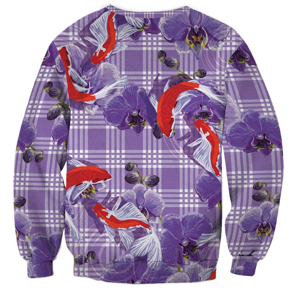 Lavender Palaka Hawaii Aloha Sweatshirt Koi Pond Mix Orchids - Polynesian Pride