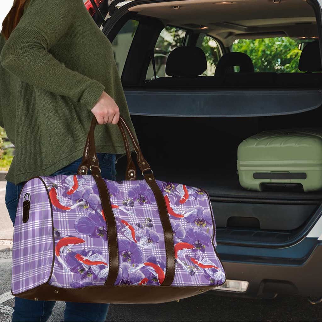 Lavender Palaka Hawaii Aloha Travel Bag Koi Pond Mix Orchids - Polynesian Pride