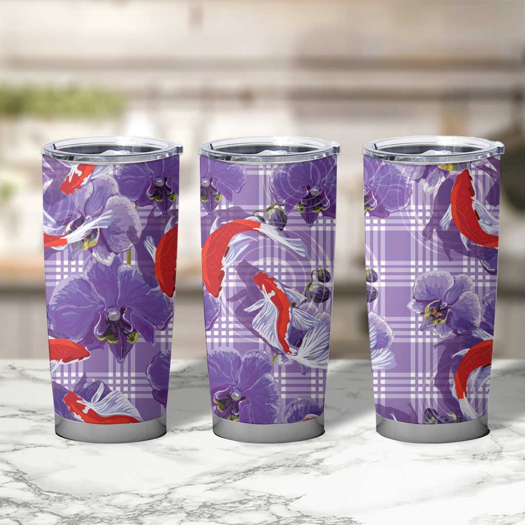 Lavender Palaka Hawaii Aloha Tumbler Cup Koi Pond Mix Orchids - Polynesian Pride