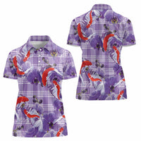 Lavender Palaka Hawaii Aloha Women Polo Shirt Koi Pond Mix Orchids - Polynesian Pride