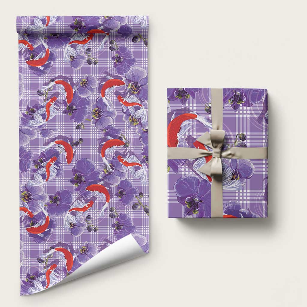 Lavender Palaka Hawaii Aloha Wrapping Paper Koi Pond Mix Orchids LT7 58" × 23" Purple - Polynesian Pride