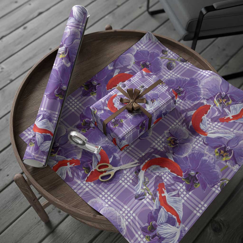Lavender Palaka Hawaii Aloha Wrapping Paper Koi Pond Mix Orchids LT7 - Polynesian Pride