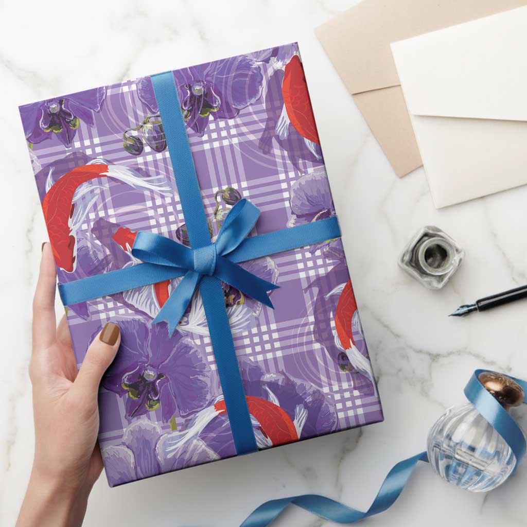 Lavender Palaka Hawaii Aloha Wrapping Paper Koi Pond Mix Orchids LT7 - Polynesian Pride