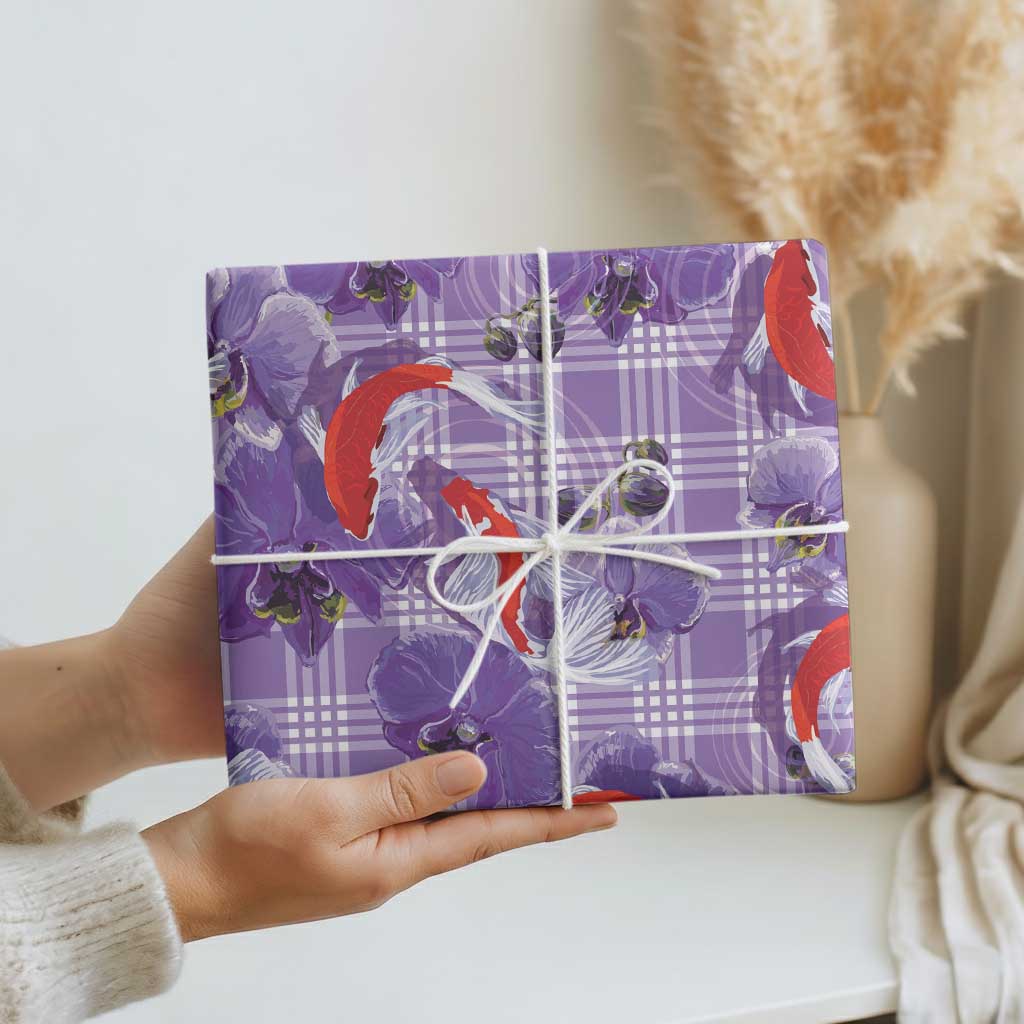 Lavender Palaka Hawaii Aloha Wrapping Paper Koi Pond Mix Orchids LT7 - Polynesian Pride