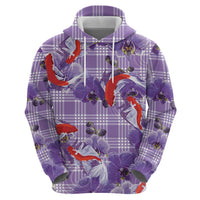 Lavender Palaka Hawaii Aloha Zip Hoodie Koi Pond Mix Orchids - Polynesian Pride