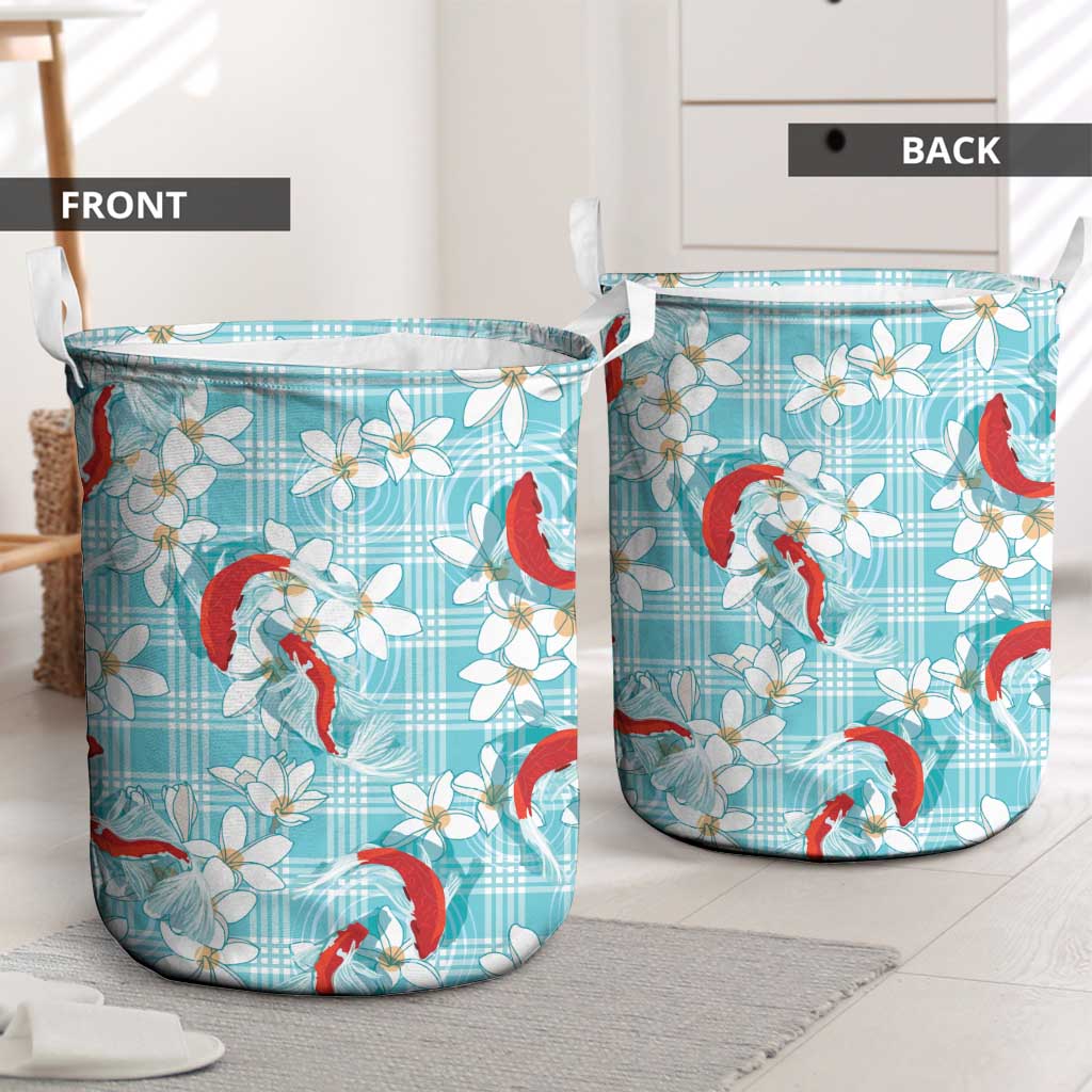 Turquoise Palaka Hawaii Aloha Laundry Basket Koi Pond Mix Plumeria LT7 - Polynesian Pride