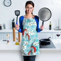Turquoise Palaka Hawaii Aloha Apron Koi Pond Mix Plumeria - Polynesian Pride