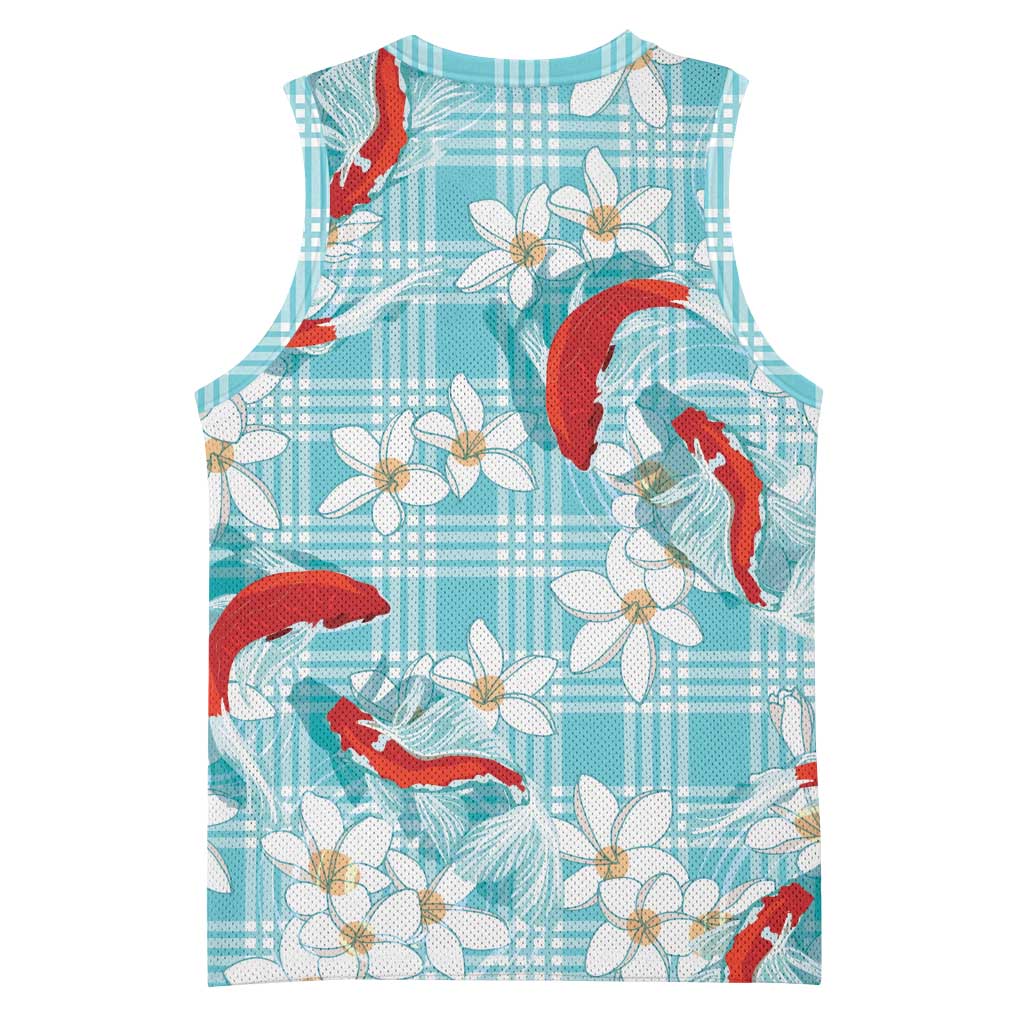Turquoise Palaka Hawaii Aloha Basketball Jersey Koi Pond Mix Plumeria - Polynesian Pride