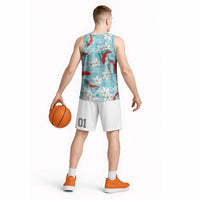 Turquoise Palaka Hawaii Aloha Basketball Jersey Koi Pond Mix Plumeria - Polynesian Pride