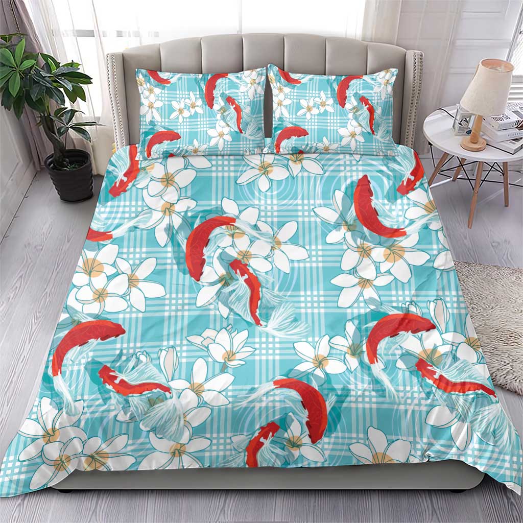 Turquoise Palaka Hawaii Aloha Bedding Set Koi Pond Mix Plumeria - Polynesian Pride