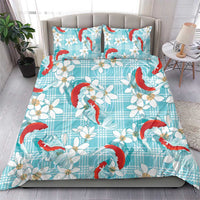 Turquoise Palaka Hawaii Aloha Bedding Set Koi Pond Mix Plumeria - Polynesian Pride
