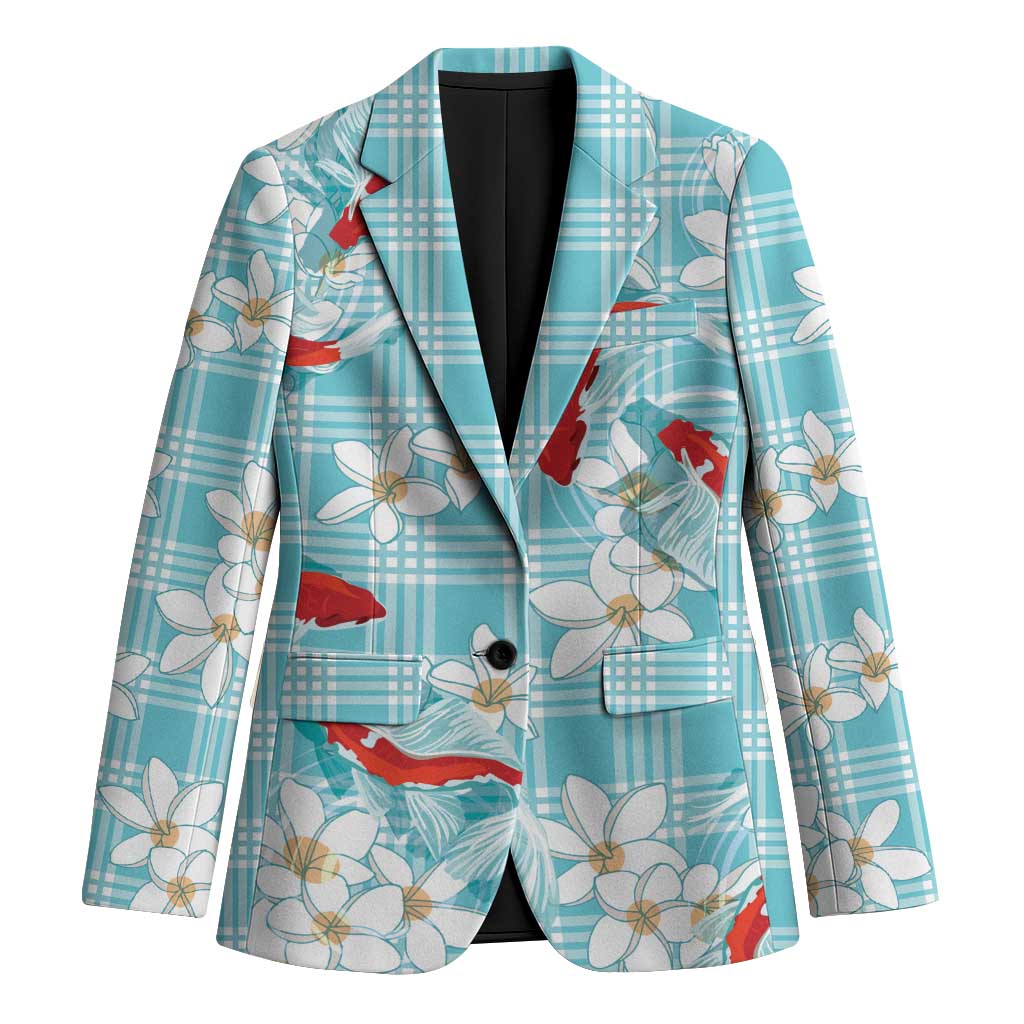 Turquoise Palaka Hawaii Aloha Blazer Koi Pond Mix Plumeria - Polynesian Pride