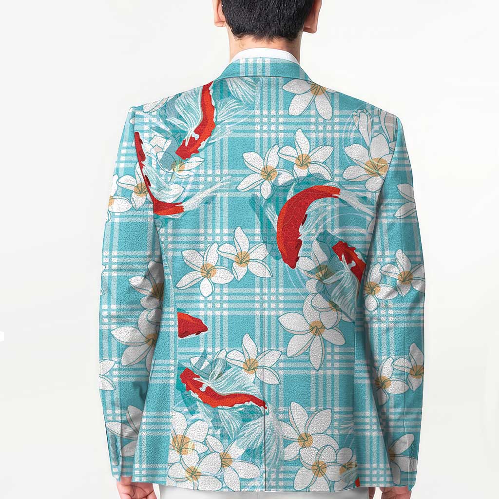 Turquoise Palaka Hawaii Aloha Blazer Koi Pond Mix Plumeria - Polynesian Pride