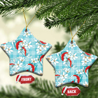 Turquoise Palaka Hawaii Aloha Ceramic Ornament Koi Pond Mix Plumeria - Polynesian Pride