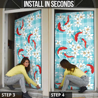 Turquoise Palaka Hawaii Aloha Door Cover Koi Pond Mix Plumeria - Polynesian Pride