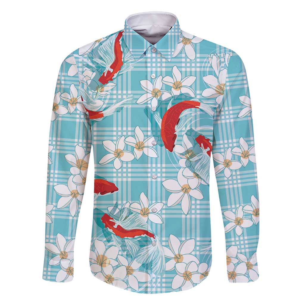 Turquoise Palaka Hawaii Aloha Family Matching Mermaid Dress and Hawaiian Shirt Koi Pond Mix Plumeria - Polynesian Pride