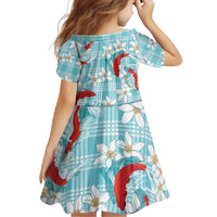 Turquoise Palaka Hawaii Aloha Family Matching Off Shoulder Maxi Dress and Hawaiian Shirt Koi Pond Mix Plumeria - Polynesian Pride