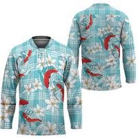 Turquoise Palaka Hawaii Aloha Hockey Jersey Koi Pond Mix Plumeria - Polynesian Pride
