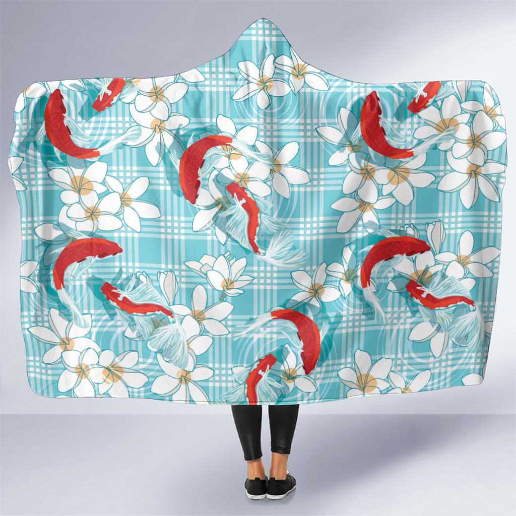 Turquoise Palaka Hawaii Aloha Hooded Blanket Koi Pond Mix Plumeria - Polynesian Pride