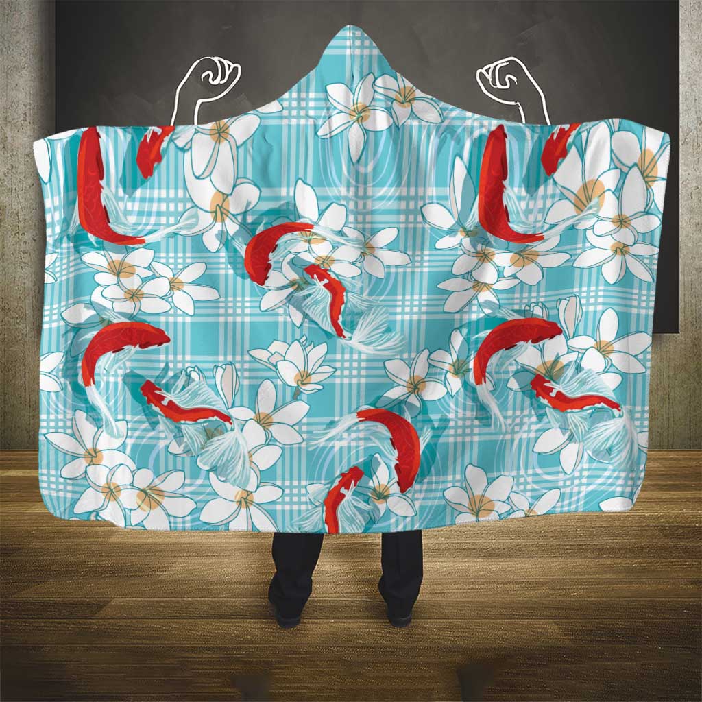 Turquoise Palaka Hawaii Aloha Hooded Blanket Koi Pond Mix Plumeria - Polynesian Pride