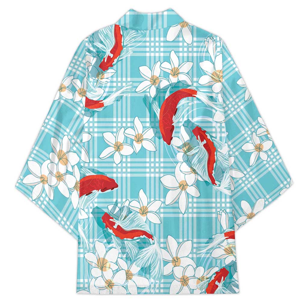 Turquoise Palaka Hawaii Aloha Kimono Koi Pond Mix Plumeria - Polynesian Pride