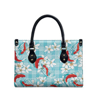 Turquoise Palaka Hawaii Aloha Leather Bag Koi Pond Mix Plumeria - Polynesian Pride
