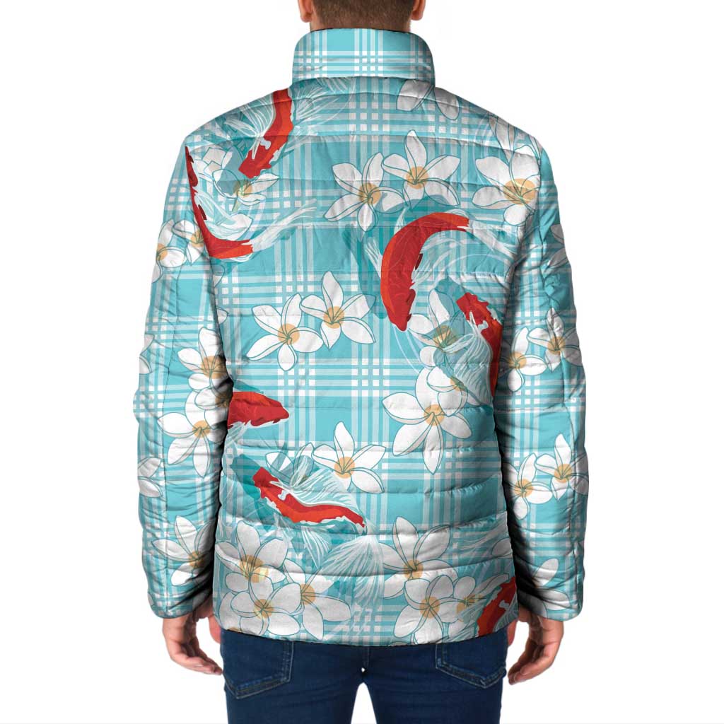 Turquoise Palaka Hawaii Aloha Padded Jacket Koi Pond Mix Plumeria - Polynesian Pride