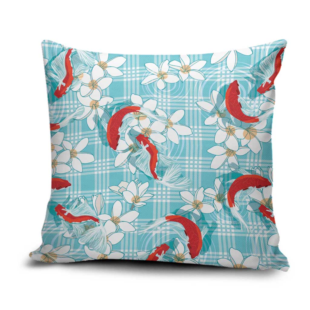 Turquoise Palaka Hawaii Aloha Pillow Cover Koi Pond Mix Plumeria - Polynesian Pride