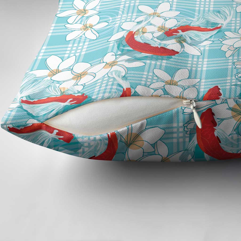 Turquoise Palaka Hawaii Aloha Pillow Cover Koi Pond Mix Plumeria - Polynesian Pride