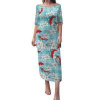 Turquoise Palaka Hawaii Aloha Puletasi Koi Pond Mix Plumeria - Polynesian Pride