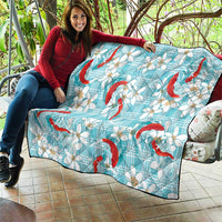 Turquoise Palaka Hawaii Aloha Quilt Koi Pond Mix Plumeria - Polynesian Pride