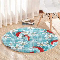 Turquoise Palaka Hawaii Aloha Round Carpet Koi Pond Mix Plumeria - Polynesian Pride