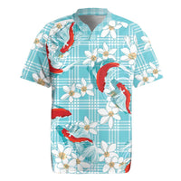 Turquoise Palaka Hawaii Aloha Rugby Jersey Koi Pond Mix Plumeria LT7 Turquoise - Polynesian Pride