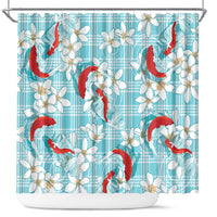 Turquoise Palaka Hawaii Aloha Shower Curtain Koi Pond Mix Plumeria - Polynesian Pride
