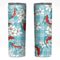 Turquoise Palaka Hawaii Aloha Skinny Tumbler Koi Pond Mix Plumeria - Polynesian Pride