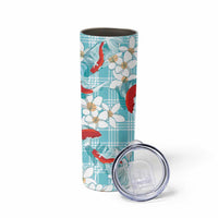Turquoise Palaka Hawaii Aloha Skinny Tumbler Koi Pond Mix Plumeria - Polynesian Pride